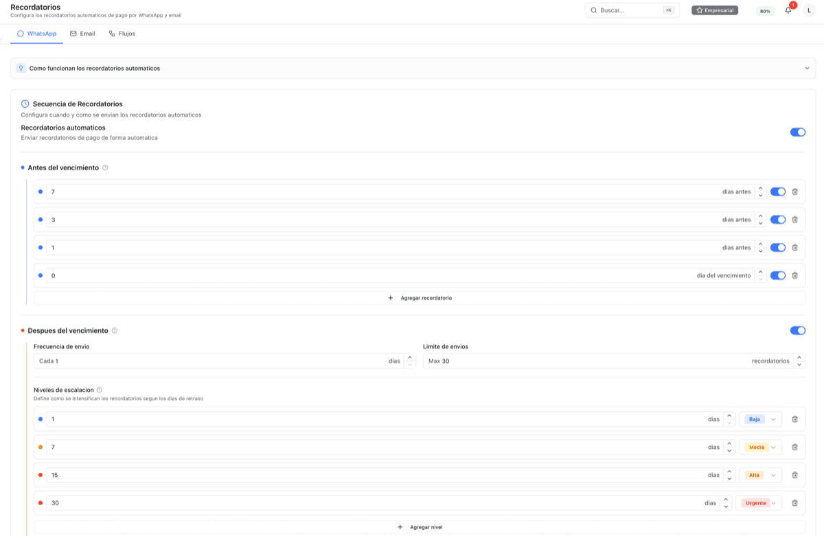 Pantalla de agenda de cobranza de CobranzApp